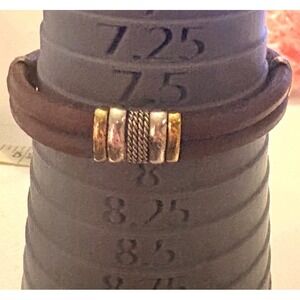 Leather Cord Bracelet Women 7.75in Brown Good Mixed Metal Boho Bead